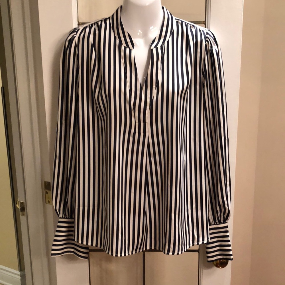 Striped Black & White Long-Sleeve Blouse